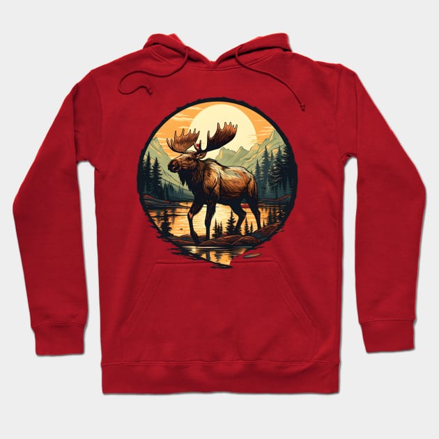 Vintage Alaska Moose Illustration Nature Art Hoodie by ThomaneJohnson